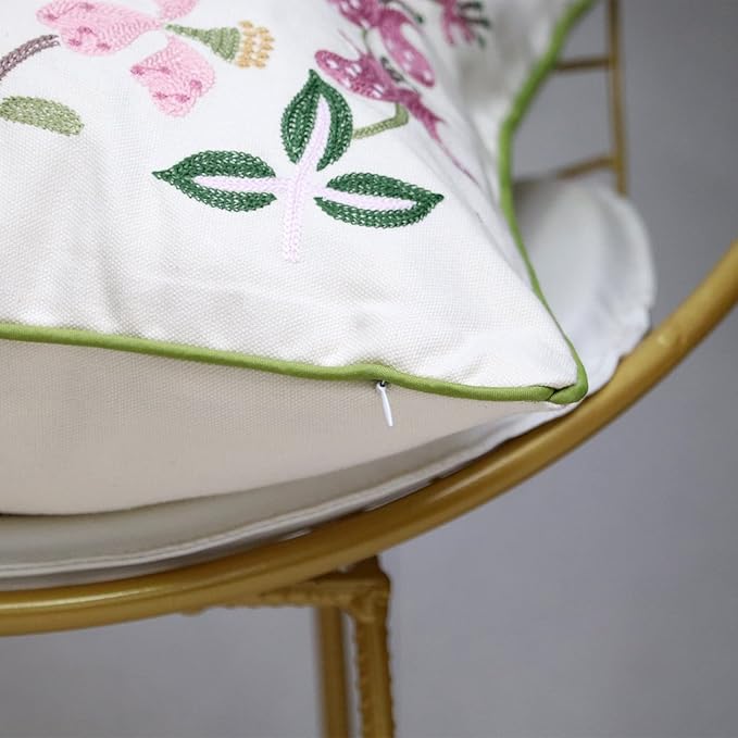 Set of 2 Embroidered Decorative Throw Pillow Covers Couch Square Pillowcases Cushion for Bedroom Sofa Farmhouse Decor 18x18 Inch (Gecko Flower)