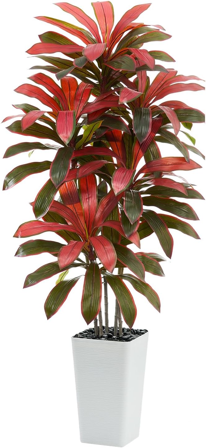 Artificial Dracaena Tree：6FT Faux Silk Tropical Yucca Floor Trees Realistic Fake Green Plant with Natural Wood Trunk & Lifelike Leaves for Home Office Decor Indoor & Outdoor (6FT,1-Pack,White)