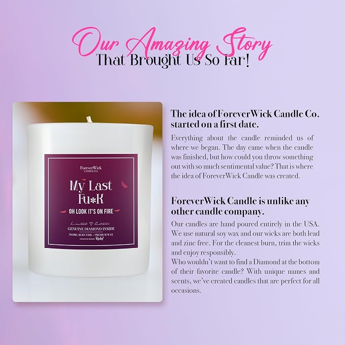 My Last Fvck Candle with Diamond Inside | Foreverwick Candles | Scented Soy Candles Gifts for Women Anniversary Candle Wax | Romance Candles All-Natural Organic Soy Candle 14oz | 70h