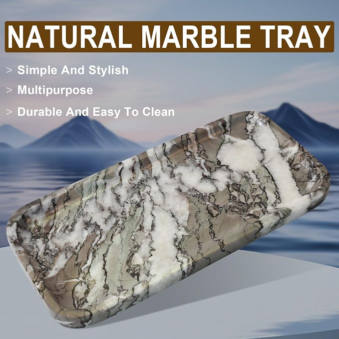 Marble Tray for Kitchen Counter,Stone Tray for Bathroom Countertop,Coffee Table,Vanity Decor Trays,Small Dresser Storage for Perfumes,Candles,Jewelry(Violet)