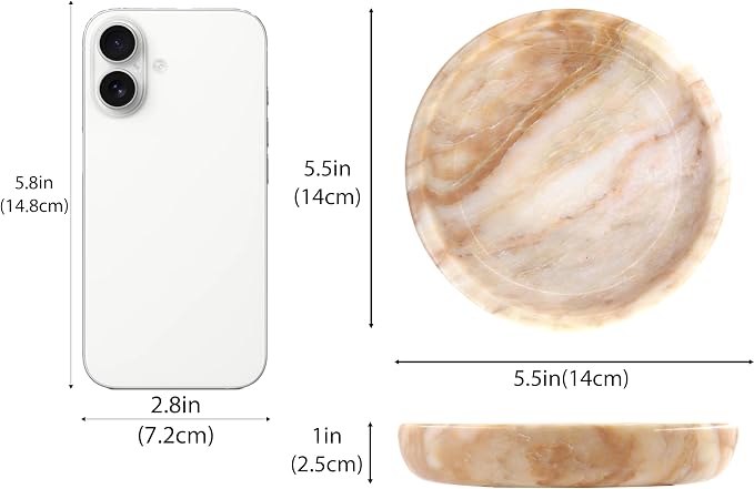 Small Natural Marble Jewelry Tray Key Plate Holder Dish Trinket Decor Catch All Bowl for Ring Earring Stone Gift for Women Daugther,Calacatta Glod,5.5"