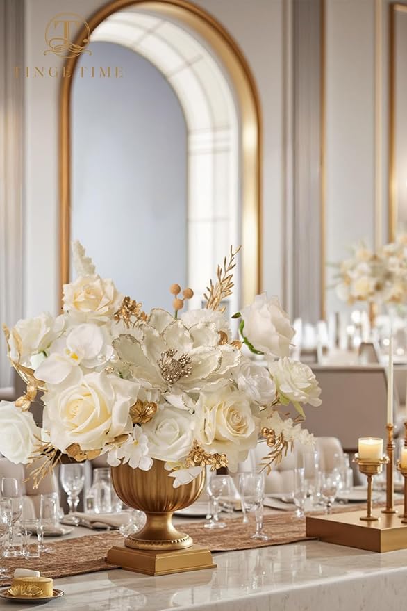TINGE TIME Roses Artificial Flowers White Faux Flowers Bulk for DIY Bridal Wedding Bouquets Baby Shower Centerpiece Table Home Decorations（Brilliant White）
