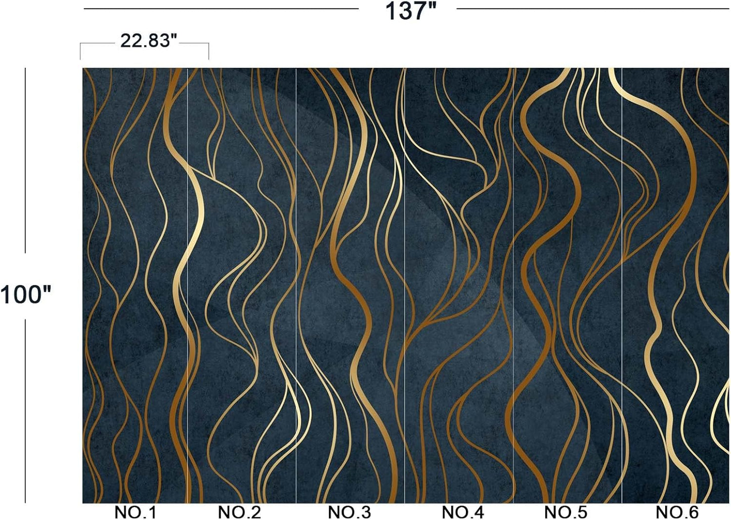 Simple Golden Lines Wall Mural Wallpaper for Bedroom 137" x 100"