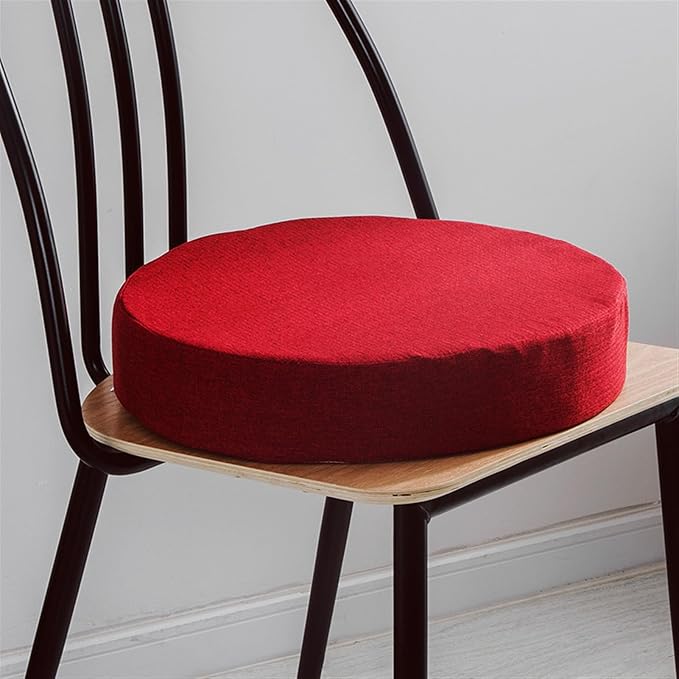 Reyox Thicken Cotton Linen Chair Cushion, Non Slip Seat Cushion for Recliners, Armchairs 3" Thick Round Red 20" x 20"