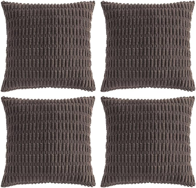 Fancy Homi 4 Packs Decorative Throw Pillow Covers for Living Room Couch Bed, Modern Farmhouse Boho Home Décor Accent Cushion Case, 22" x 22" (Pack of 4), Dark Brown