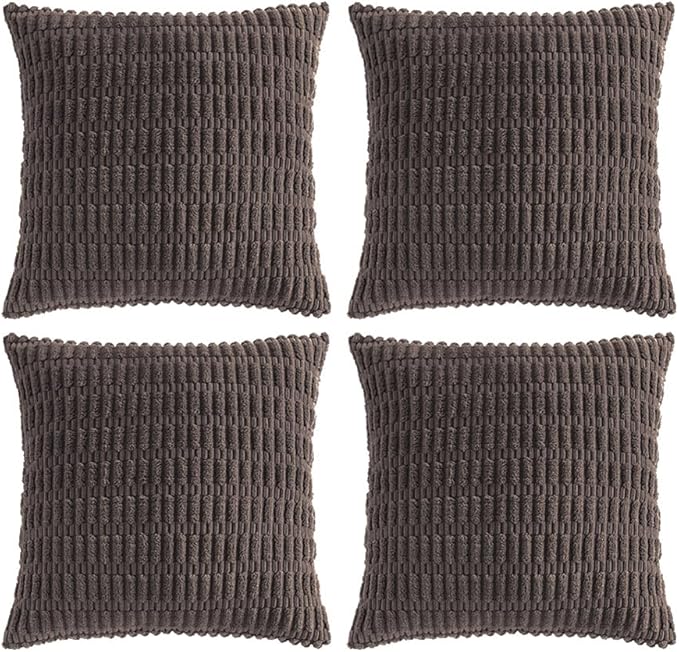 Fancy Homi 4 Packs Decorative Throw Pillow Covers for Living Room Couch Bed, Modern Farmhouse Boho Home Décor Accent Cushion Case, 20" x 20" (Pack of 4), Dark Brown