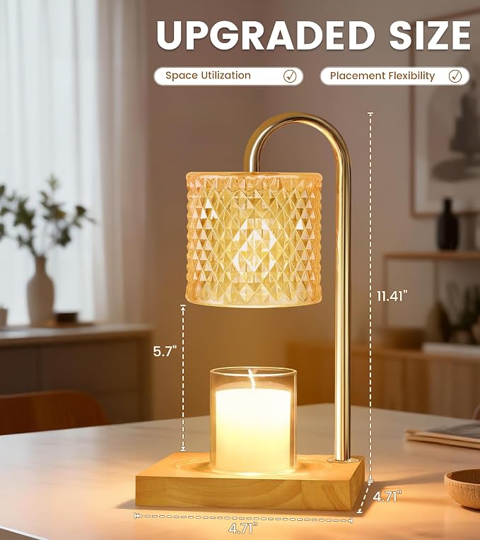 TigQiang Candle Warmer Lamp with Timer Dimmer, Birthday Gifts for Women Mom, House Warming Gifts, Elegant New Home Decor, Wax Warmer for Jar Candles, Heater Lamp for Scented Wax, Amber Glass