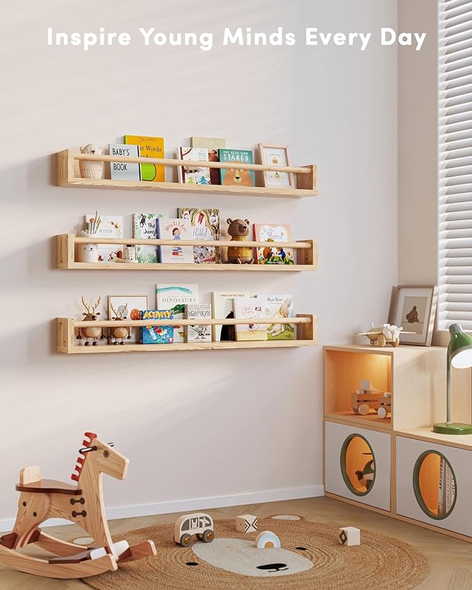 G&W Gruwald Nursery Book Shelves, Set of 3, Wall Bookshelf, Book Shelf for Kids Rooms, Wall Book Shelves for Bedroom Kids, Floating Shelf, Nursery Decor (Wood, 36 Inches)