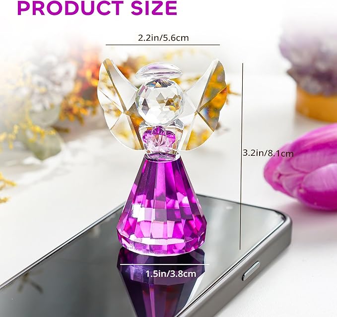 HDCRYSTALGIFTS 3'' Purple Crystal Guardian Angel Figurine Gifts for Women,Art Glass Angel Ornaments Statue Collectibles Home Decor