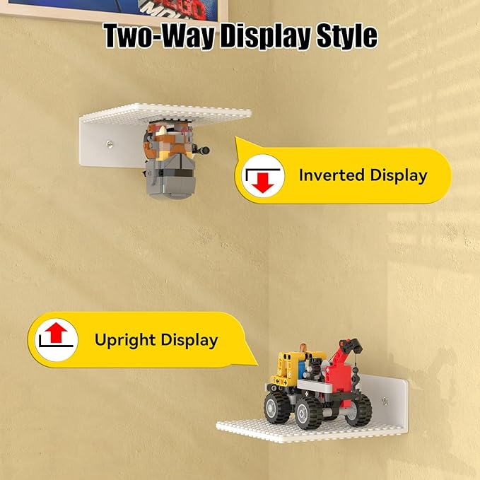 BlissBox 9-Pack Floating Shelves for Wall Compatible with Lego Building Bricks, 5x5.5inch Dual‑Sided 16x17 Studs for Toy Brick Storage and Display, ABS Display Shelves for Room Decor, White