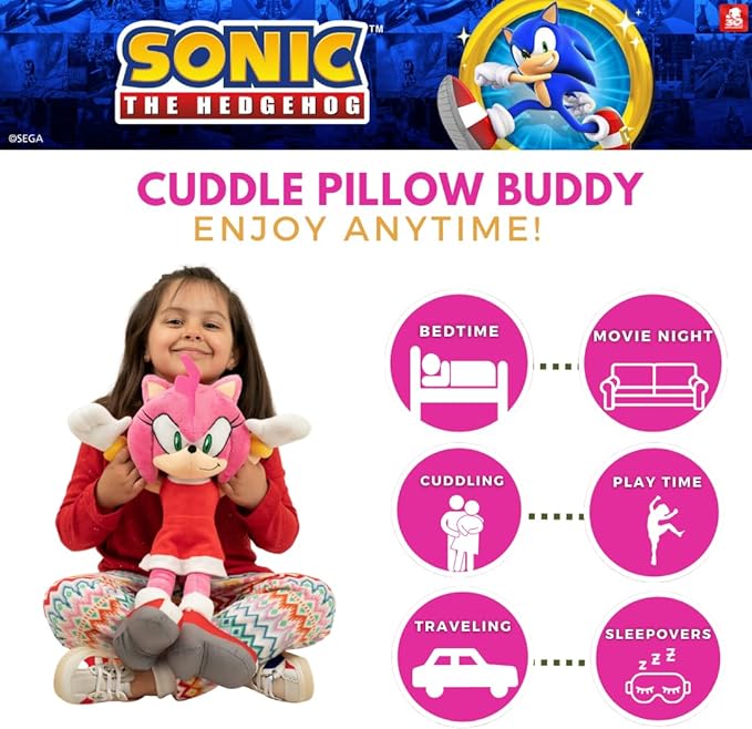 Sonic Amy Rose Girl Anime Kids Bedding Super Soft Plush Cuddle Pillow Buddy, One Size, (Officially Licensed Product) By Franco