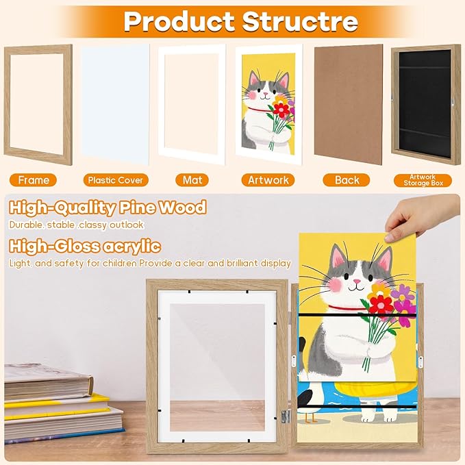 4 Pack Kids Artwork Frames Changeable 10 x 12.5 Inch Children Art Projects Kids Art Frames Front Opening Picture Display Frame, Wood