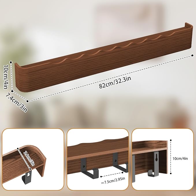 Wall Mounted Coat Rack with Shelf, Wooden Entryway Organizer with Hidden Metal Hooks for Hanging Coats Bags Keys, Modern Floating Shelf for Hallway Bathroom