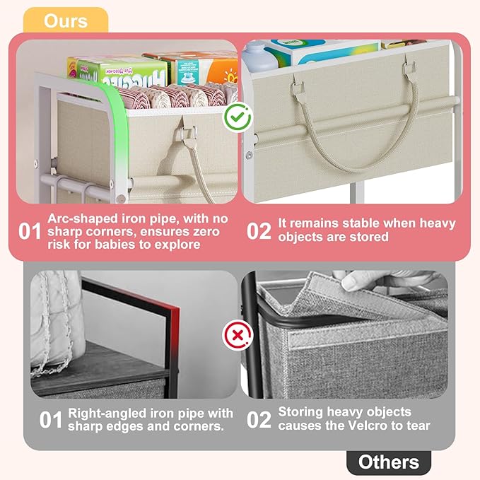 Cidaziya 2In1 Baby Diaper Caddy Organizer and Storage, 3 Tier Rolling Cart with Drawer, Mobile Utility Cart Baby Dresser Clothes Organizer for Crib, Art & Craft Storage, White, 17"W x 11.42"D x 33.5"H