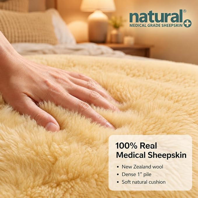 Natural Sheepskin for Bed Sores and Skin Irritation | Hastings 100% Real Medical Sheepskins with Non-Slip Back for Pain Relief and Discomfort, Wool Seat Pad, Natural, 2 ft x 3 ft.