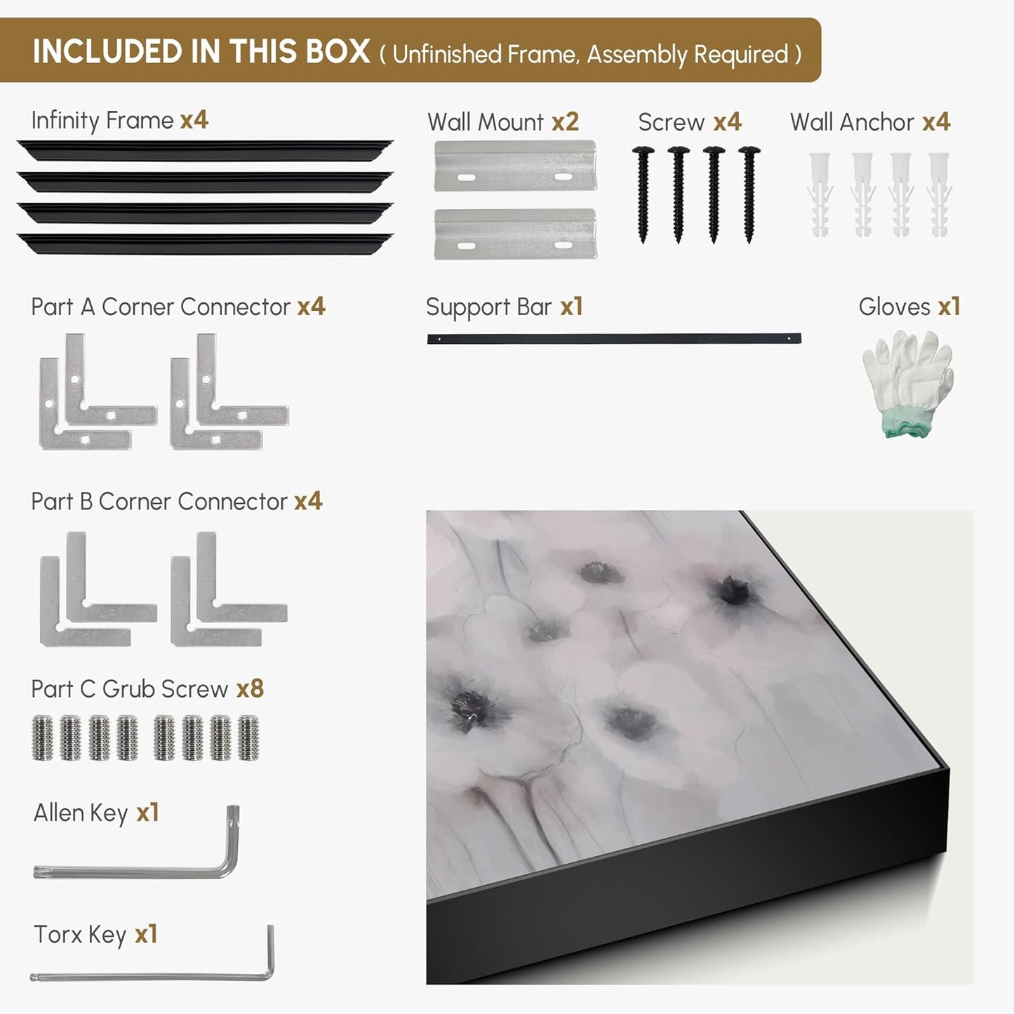 24"x46" Extra Large Framed Wall Art Soft White Poppies Watercolor Floral, Delicate Botanical for Home Living Room Bedroom Decor (Frame Assembly Required)