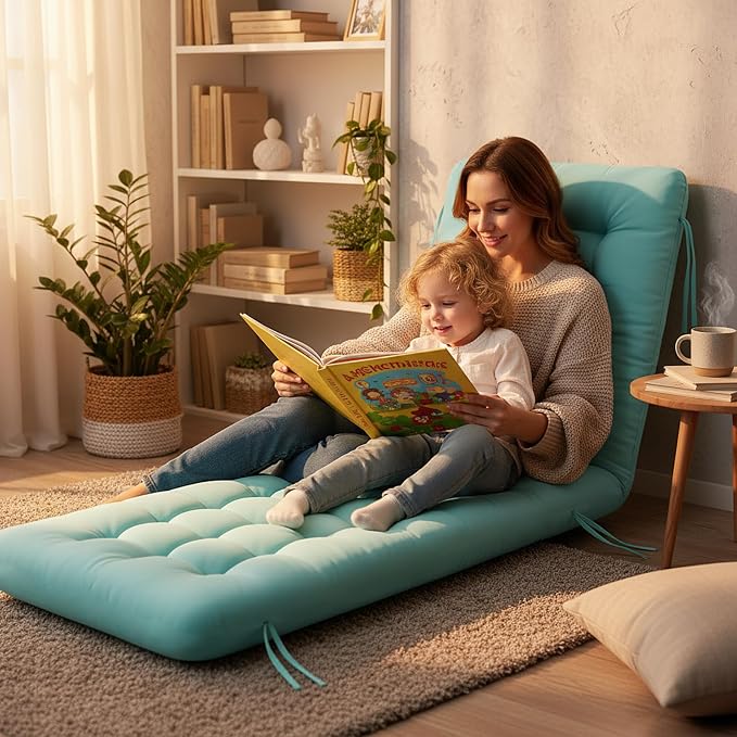 Vercraft Long Floor Cushion Large Floor Cushion with Brushed Cotton 74.8 x 27.5 x 3.15 in Jumbo Lounger Pillow for Outdoor Indoor Bay Window Meditation Yoga Reading Sleeping(1 Pc,Cyan)