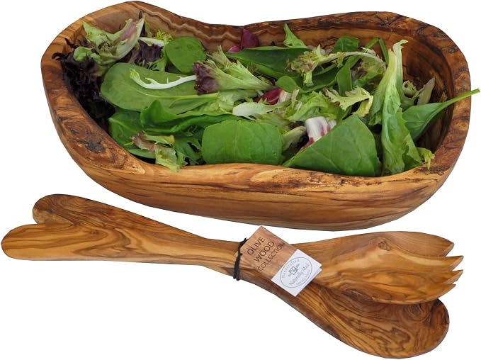Naturally Med Olive Wood Natural Fruit Bowl/Salad Bowl/Serving Bowl 12.5"