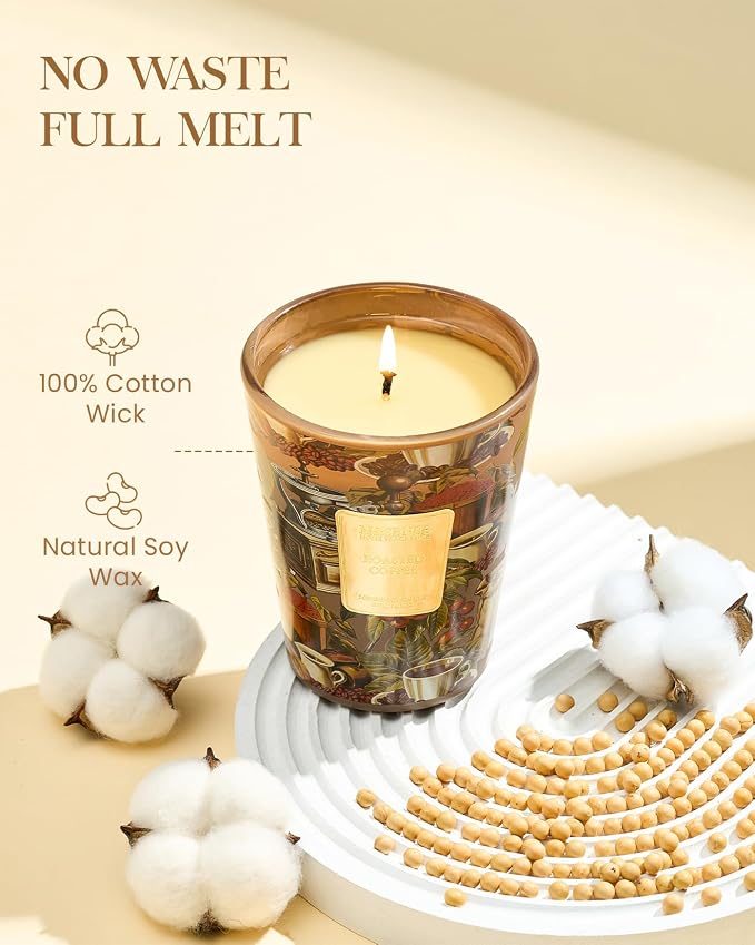M&SENSE Roasted Coffee Soy Candle, 14.1oz, Coffee Lovers Home Fragrance | 60H Long Burn, Non-Toxic, Kitchen Cozy Espresso Hour, Stress Relief, Relaxation Housewarming Gifts