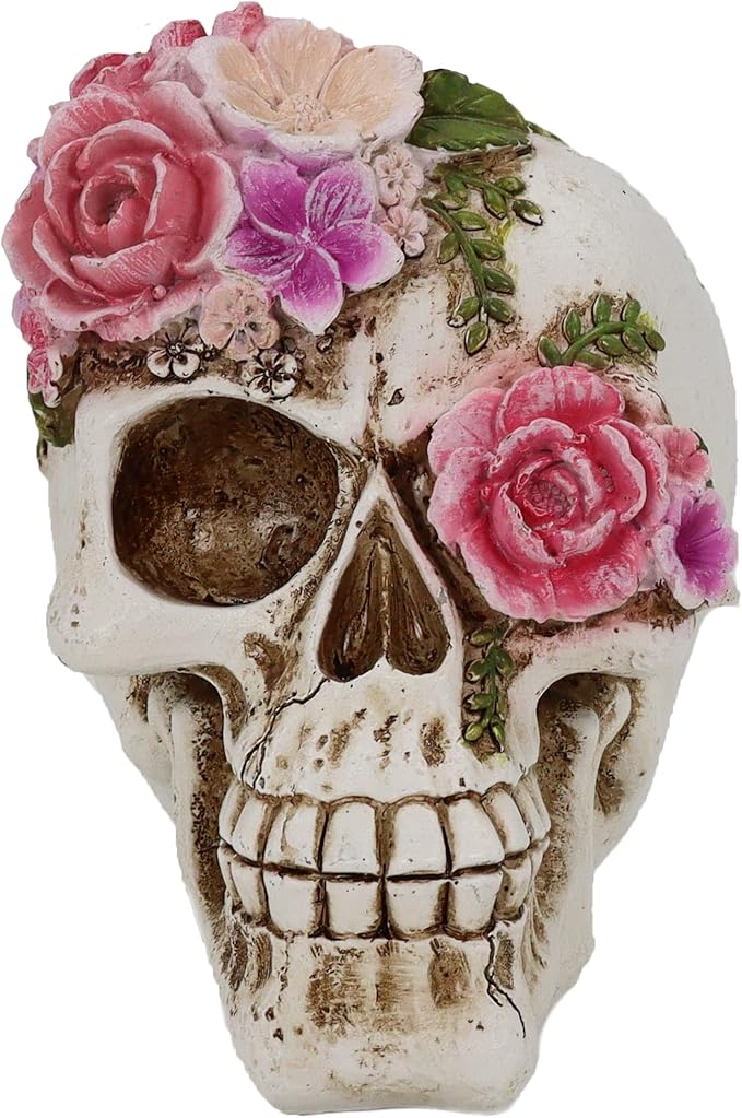 Resin Skull Head Decor Statue, Life Size Skull Halloween Decoration Home Decor Party Decorations,Skull Collectible Figurines,Adult Head Bone Model,Halloween Statue