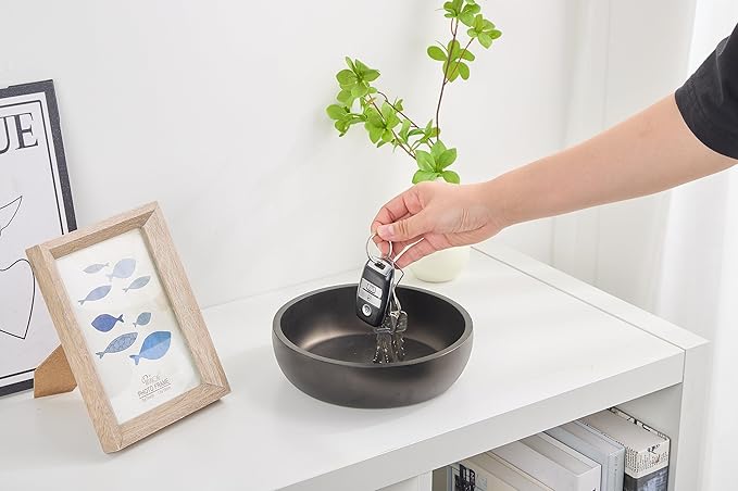 Aotea Crafts - 7.9" Large Concrete Key Bowl for Entryway Table Decor - Modern Industrial & Minimalist Decorative Key Holder Bowl for Keys- Charcoal Black- Smooth Texture - Sealed & Durable