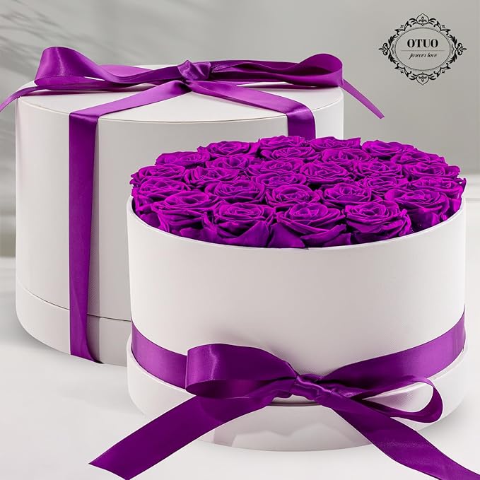 27 Piece Preserved Roses in a Box - Forever Flowers for Delivery Prime, Eternal Roses Mothers Gifts for Mom, Valentine's Day, Wife Anniversary Birthday Gifts for Women(Purple)