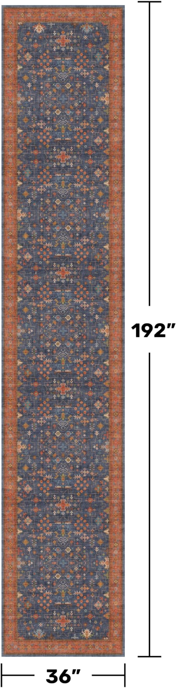 Hazo Haus Boho Washable 3x16 Extra Long Hallway Runner Rug, Navy Blue Large Kitchen Floor Rug Indoor, Non-Slip Stain & Fade Resistant, Vintage Unique Bohemian Blue Décor