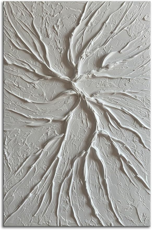 zoinart White Textured Wall Art Pure White Abstract Modern Concrete Canvas Paintings Hand Painted 3D Contemporary Art, Minimalist Wall Art 24x36 inch