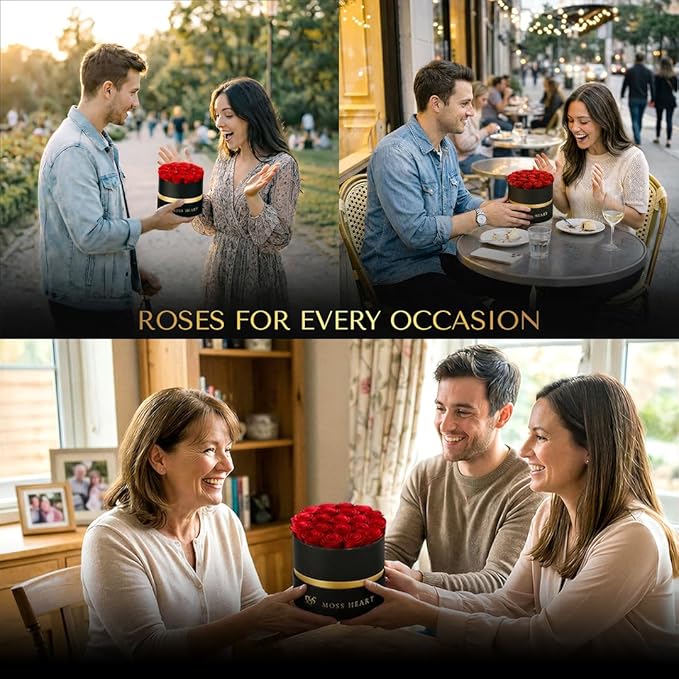 20 Mini Preserved Roses, Round Luxury Gift Box, Real Forever Roses Last 1+ Year, Premium Romantic Gift for Women, Wife, Girlfriend, Mother’s Day, Birthday, Anniversary, Valentine’s Day