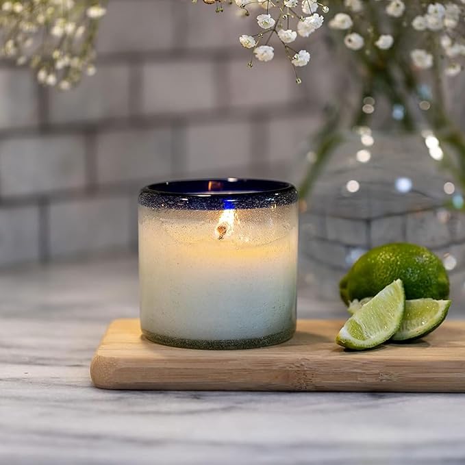 Paddywax La Playa, Salted Blue Agave Scented Candle in Reusable Hand-Blown Bubble Glass, Soy Wax Candle with Approx. 40 Hour Burn Time, Decorative Gift Candle for Home, Salted Blue Agave, 9 oz