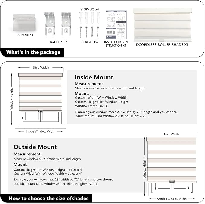 AOSKY Cordless Zebra Blinds for Windows Pull Down Roller Window Shades Dual Layer Light Filtering Privacy for Day and Night, Free-Stop Door Shades for Home Easy to Install (61" W X 72" H，Beige)