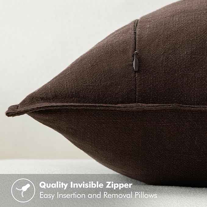 MIULEE Decorative Linen Euro Sham Pillow Covers 22x22 Inch Dark Brown Boho Farmhouse Neutral Winter Couch Throw Pillows for Bed Pack of 2 Accent Modern Pillowcase Sofa Livingroom Home Decor