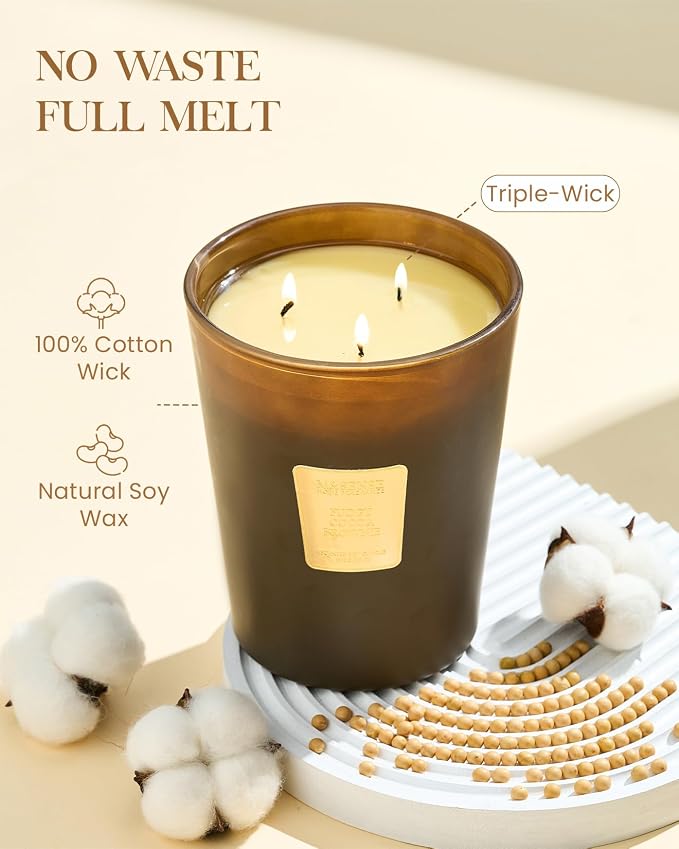M&SENSE Fudgy Cocoa Brownie Soy Candle, 35oz 3-Wick, Sweet Party Gift | 150H Long Burn, Non-Toxic, Large Jar, Cozy Living Room Candles, Relaxation, Celebration Scent