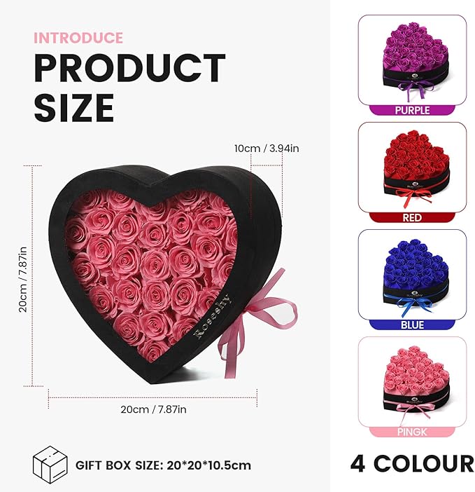 Valentines Day Flowers Roses Gifts for Her,28pcs Pink Forever Preserved Roses in Heart Shape Gift Box,Valentines Day Delivery Prime Gifts-Roses Gifts for Women,Mom.
