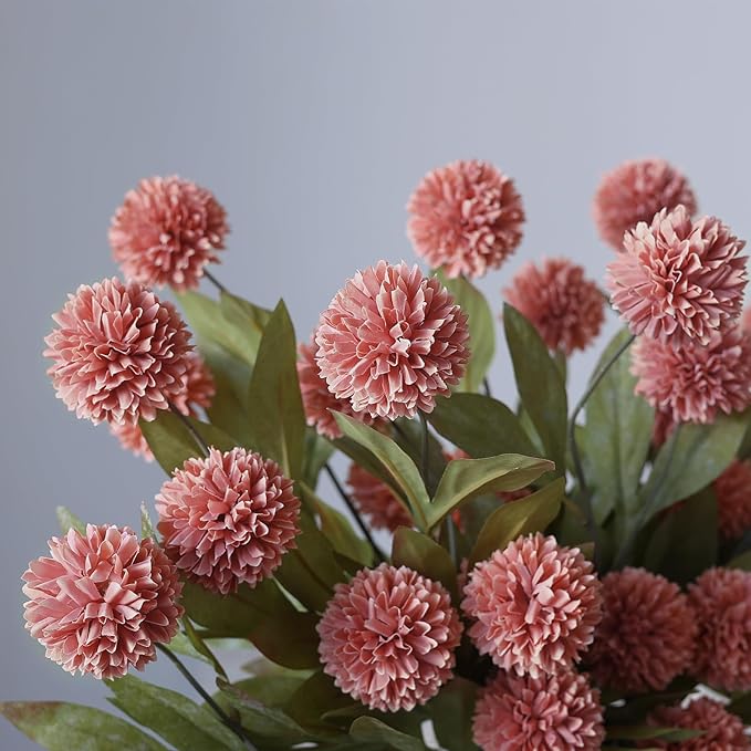 VIERENA 6 Pcs Faux Silk Pompon Mum Artificial Flowers for Vase -27", Bulk Fake Chrysanth Branches with Stems for DIY Bouquet Centerpieces Wedding Fillers Arrangements Shower Decorations (Dusty Pink)