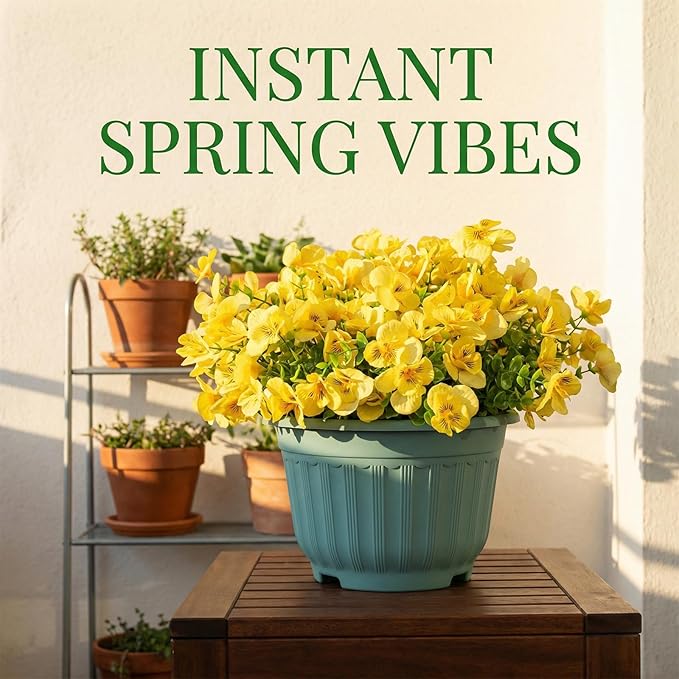 trytuny Artificial Flowers for Outdoor, Realistic Faux Plants for Outside Indoor Porch Patio Window Box Planter Home Decor (12pcs -Yellow)