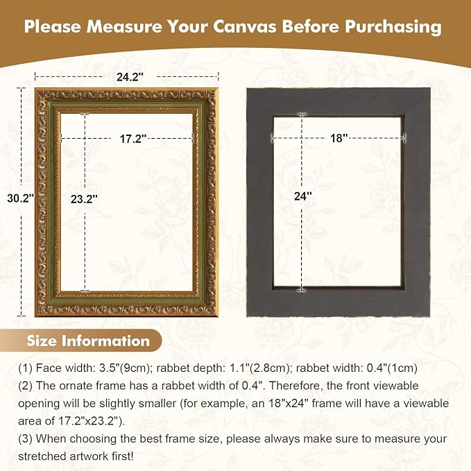 30x40 Canvas Frame for Personalized Family Animal Memorial Portraits, DIY Wood Open Back Wall Frames for Abstract Landscape Oil Paintings Hallway Bedroom, No Glass & Backing (Green Gold)