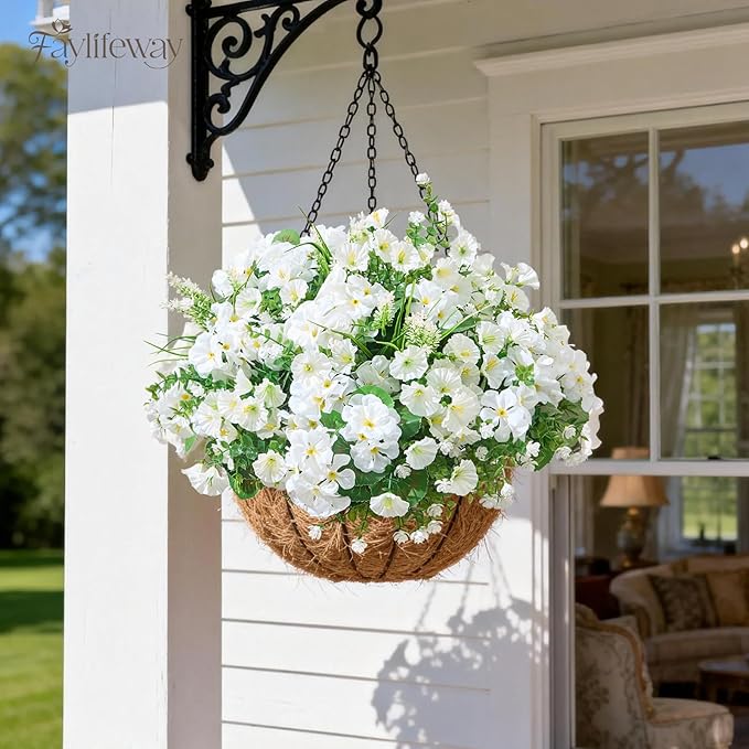 16 Bundles Artificial Flowers for Outdoors, UV Resistant Silk Faux Flowers for Outside Planters,Garden,Porch,Patio,Yard,Home Decor(White)