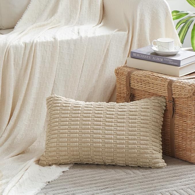 Fancy Homi 4 Packs Decorative Throw Pillow Covers for Living Room Couch Bed, Modern Farmhouse Boho Home Décor Accent Cushion Case, 24" x 14" (Pack of 4), Tan