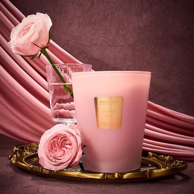 M&SENSE Garden Rose Soy Candle, 14.1oz, Romantic Anniversary Candle Gifts | 60H Long Burn, Non-Toxic, Bedroom Romance, Date Night, Stress Relief, Fancy Gifts for Women