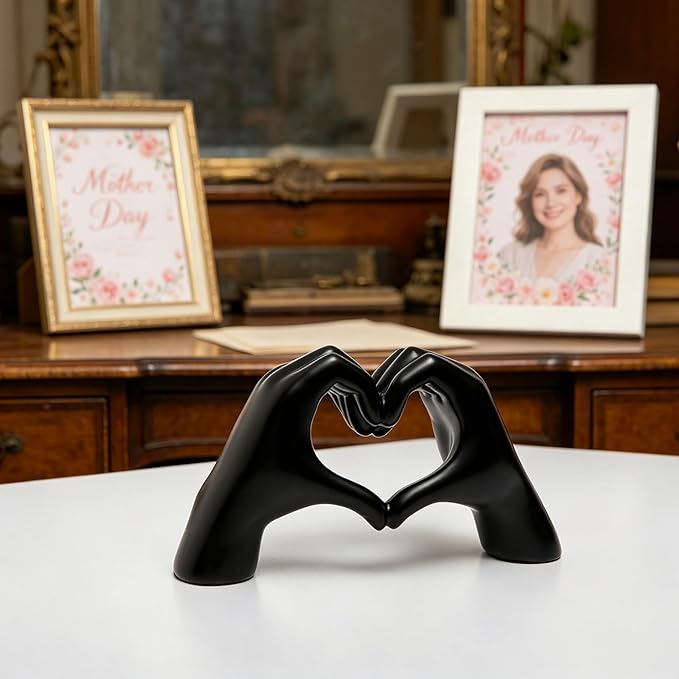 FANTESTICRYAN Medium Heart Hands Statues Black Hand Love Sculpture Decorative Home Decor Ornaments for Living Room, Wedding, Bedroom, Office Desktop, Cabinets, Bookshelf, Gift for Mom (Medium Black)