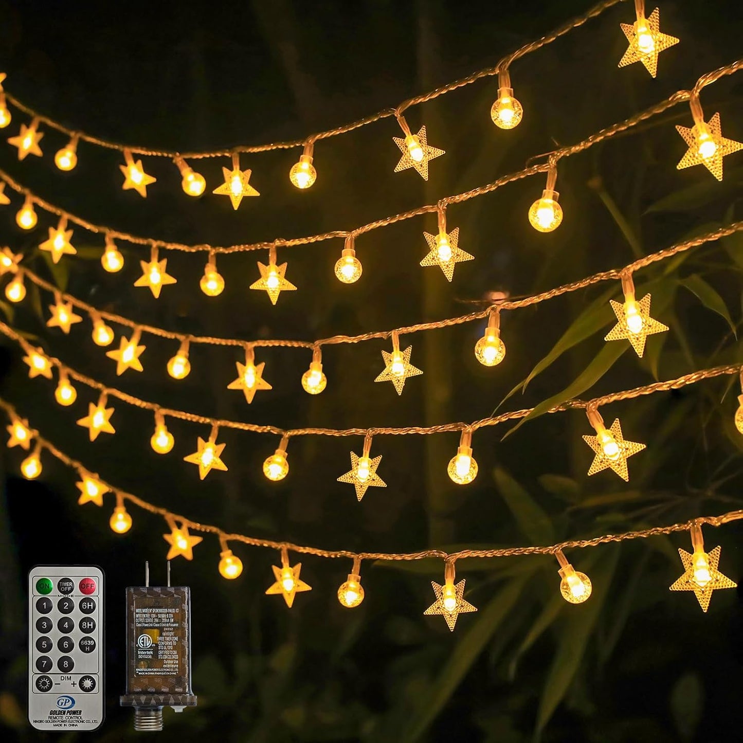 Crystal Globe & Star String Lights Plug in - 72 FT 160 LED Star Fairy String Lights with Remote Control Timer Waterproof Indoor Outdoor Hanging Globe Lights for Bedroom Wedding Party Patio Warm White