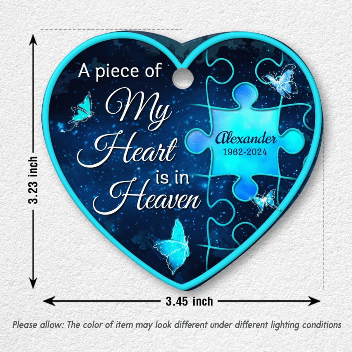 Personalized Memorial Ornaments A Piece of My Heart is in Heaven Ceramic Christmas Ornament in Loving Memory Sympathy Remembrance Keepsake Lost Loved One Gifts Xmas Tree Decorations