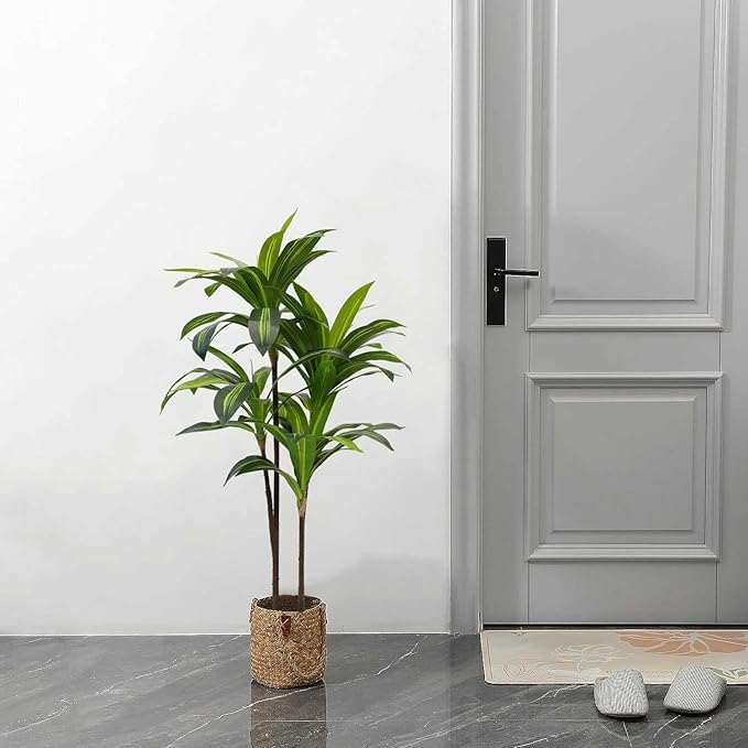 Aveyas 4ft Artificial Dracaena Tree for Home Decor, 4 Feet Real Touch Large Faux Plant Fake Silk Floor Trees with Pot for Indoor Outdoor House Living Room Office (4 ft Tall)