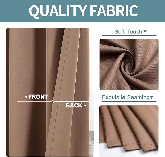 ChrisDowa Grommet Room Darkening Curtains for Bedroom and Living Room - 2 Panels Set Thermal Insulated Blackout Curtains (Cappuccino, 52W x 63L)