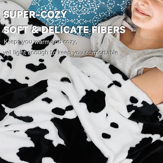 Fleece Throw Blanket for Girls Boys, White Black Soft Warm Fuzzy Baby Blankets for Couch Stroller, Cute Cozy Farmhouse Bedroom Nursery Decor, Birthday Gifts for Girls Boys Toddlers, 40"x50"