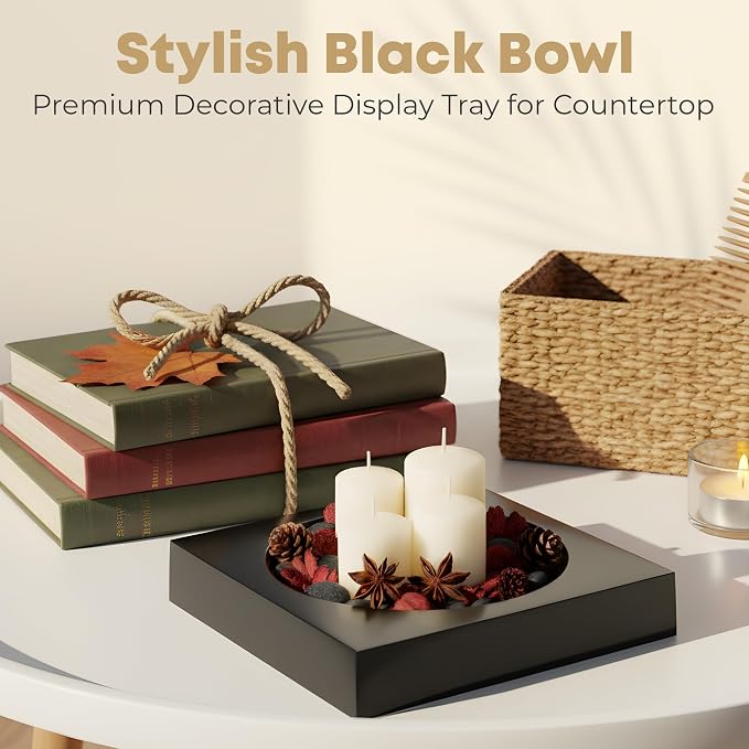 Black Acrylic Catchall Tray - Decorative Jewelry Dish & Vanity Organizer for Keys, Rings, Earrings | Modern Minimalist Home Decor for Dresser, Nightstand, Entryway