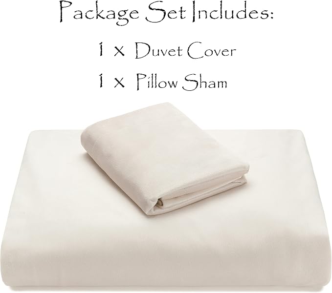 Chanasya Premium Velour Velvet Duvet Cover Set - Duvet Cover (68” x 90”) & 1 Pillow Sham (20” x 26”) - 2-Piece Set - Ivory, Twin Size