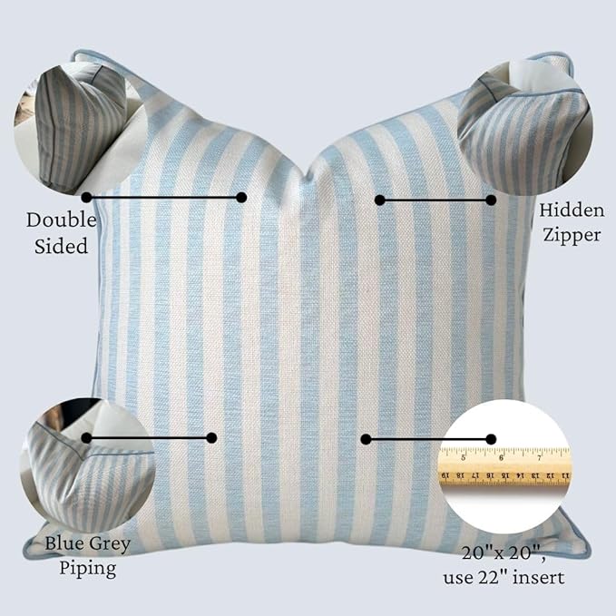 Jillien Harbor Throw Pillow for Home Harvey Striped Style Pillow Cover Coastal Grandmillennial Pillow Cover 20" x 20" Grandmillennial Home Decor Coastal Home Decor