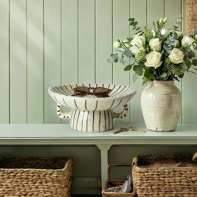 DOWAN 10.5'' Large Decorative Bowls, Handcrafted Ceramic Bowls for Home Decor, Centerpieces for Tables, Chic Key Holder for Entry Table, Unique Hand-painted Modern Art Deco Bowl